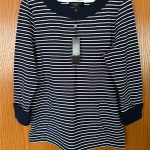 Talbots Classic Navy and White Striped Sweatshirt—NWT!